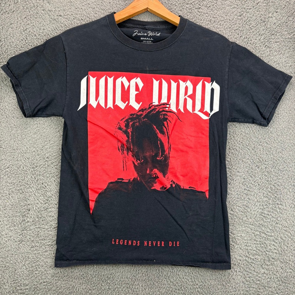 Juice Wrld Legends Never Die Graphic T-Shirt Mens Small Black Red Rap Tee